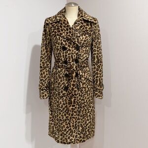 Newport News Leopard-print Double-breasted Belted Vintage Trench Coat Size 2